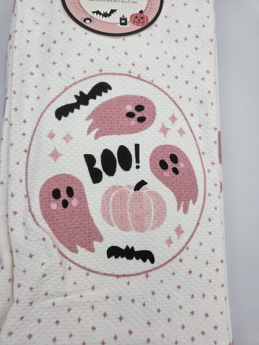 Colordrift Pink Halloween 'Boo!' Kitchen Towel Set Of 2 Nwt - Picture 3 of 5